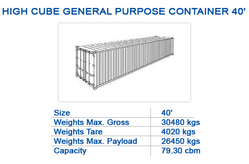 High cube general purpose container 40'